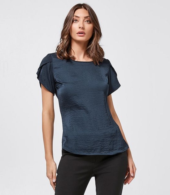 Preview Satin Evie Blouse - Navy Blue