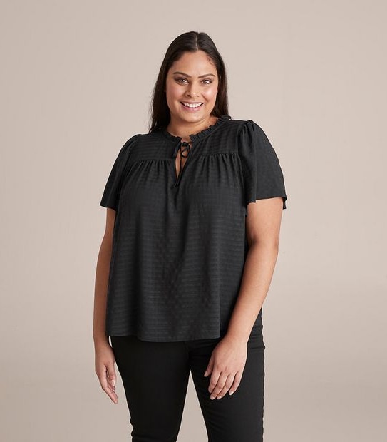Curve Flutter Sleeve Tie Front Top
