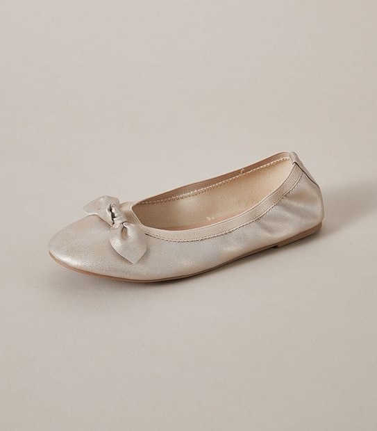 Kids Senior Bow Elastic Shimmer Ballet Flats