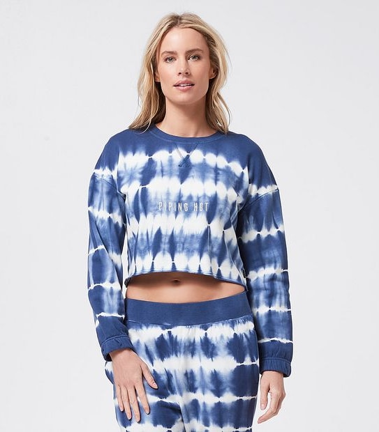 Piping Hot Crop Crew Jumper - Blue/White Tie Dye