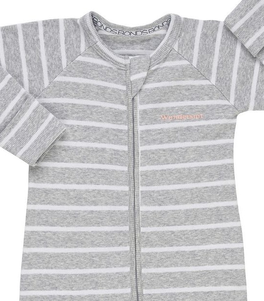 Baby Bonds Zip Wondersuit - Grey Striped 3 of 5