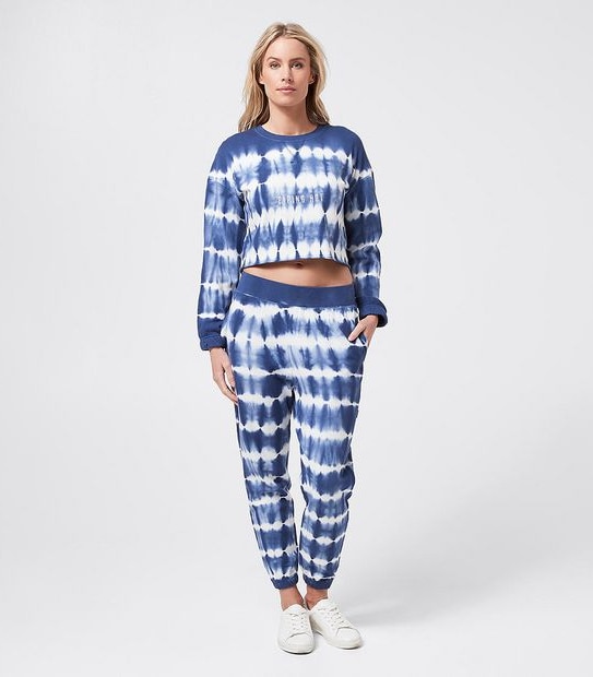 Piping Hot Crop Crew Jumper - Blue/White Tie Dye