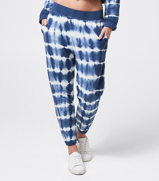 Piping Hot High Waisted Trackpants - Blue/White Tie Dye