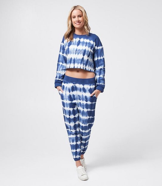 Piping Hot High Waisted Trackpants - Blue/White Tie Dye