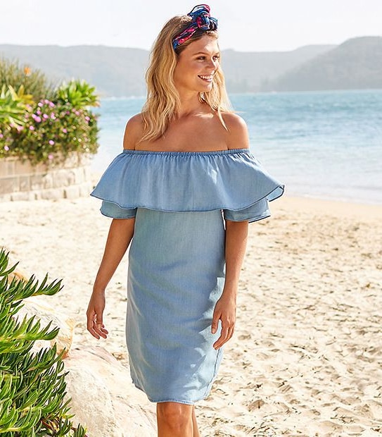 Chambray Off The Shoulder Dress