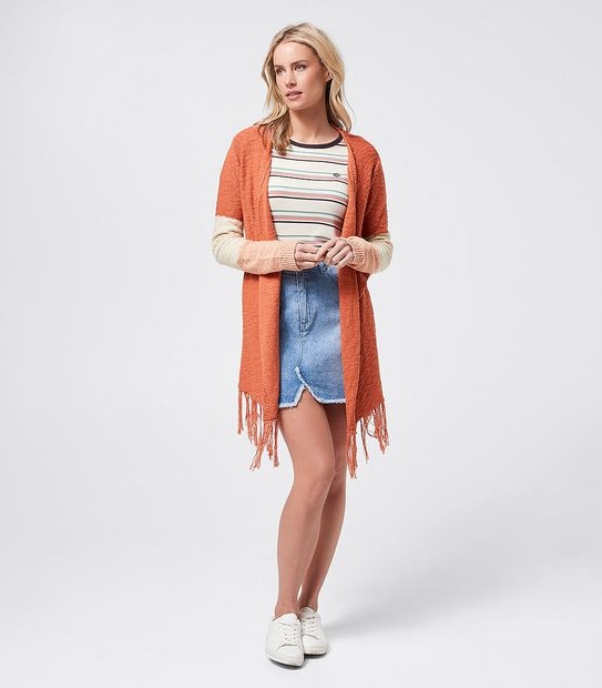 Piping Hot Waterfall Block Cardigan - Peach