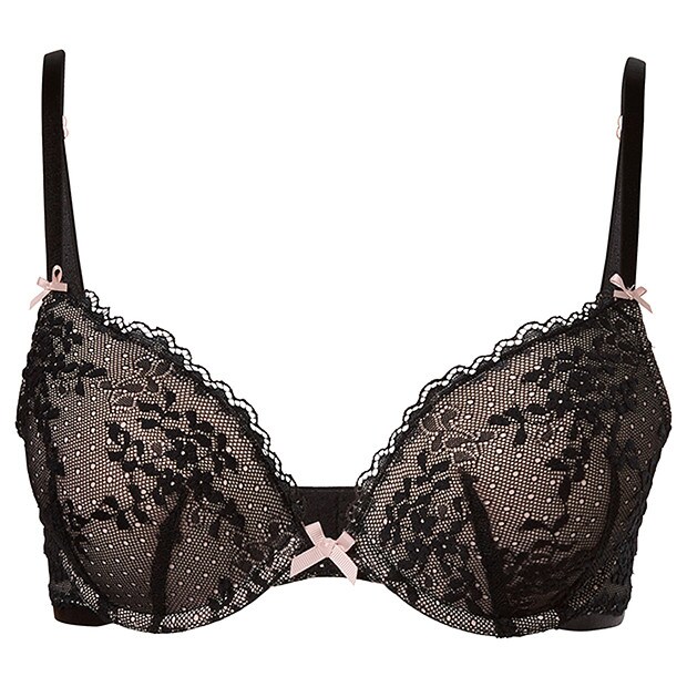 Lily Loves Meadow Lace Push-Up Plunge Bra - Black