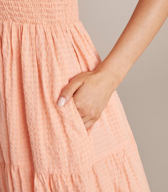 Frill Shirred Midi Dress