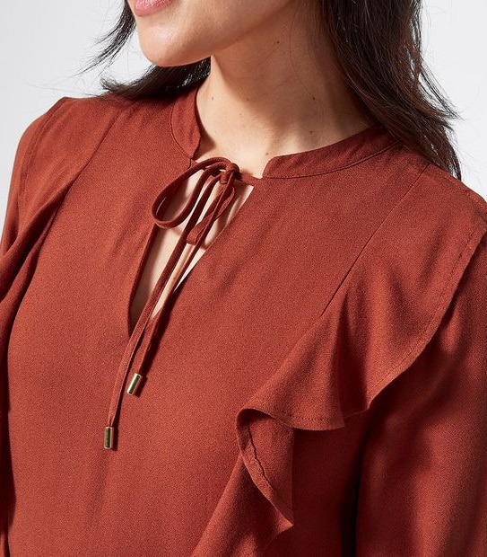 Long Sleeve Tiered Dress - Burnt Henna Orange