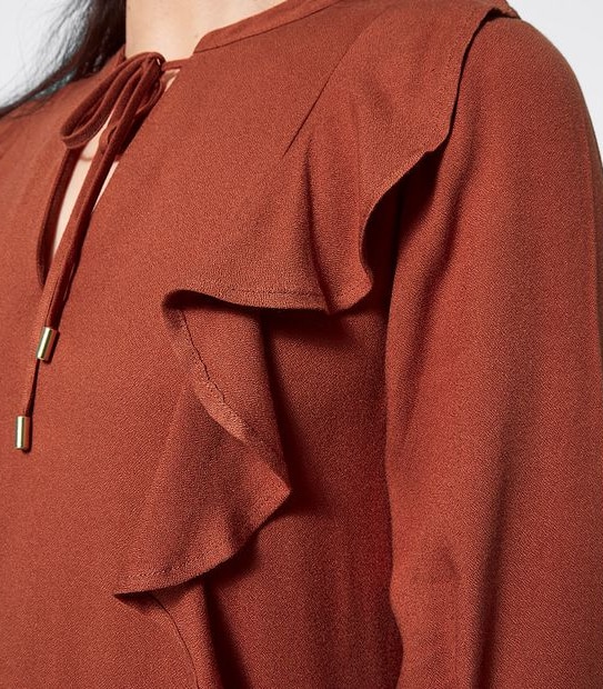 Long Sleeve Tiered Dress - Burnt Henna Orange