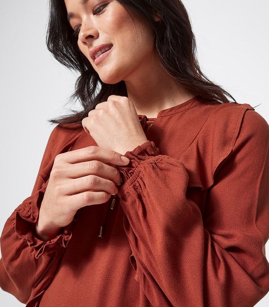 Long Sleeve Tiered Dress - Burnt Henna Orange