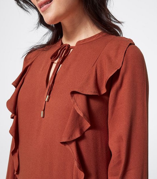 Long Sleeve Tiered Dress - Burnt Henna Orange