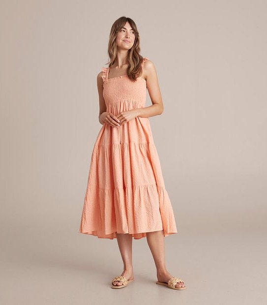 Frill Shirred Midi Dress