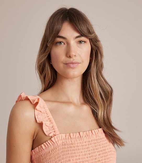 Frill Shirred Midi Dress