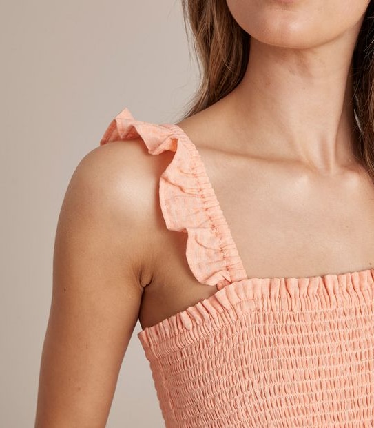 Frill Shirred Midi Dress