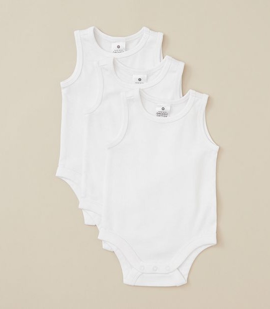 Baby Organic Cotton 3 Pack Sleeveless Bodysuits