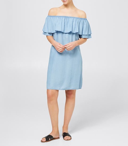 Chambray Off The Shoulder Dress