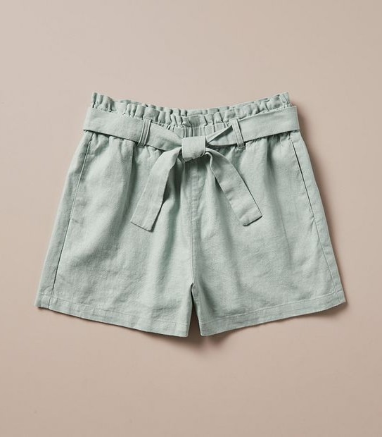 Linen Blend Paperbag Waist Shorts