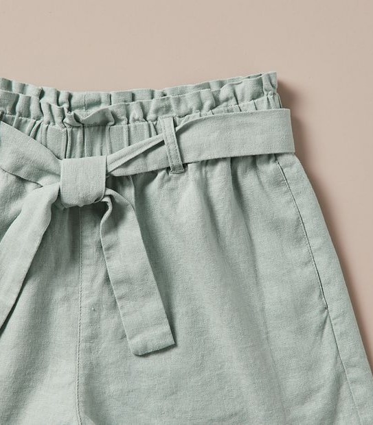 Linen Blend Paperbag Waist Shorts