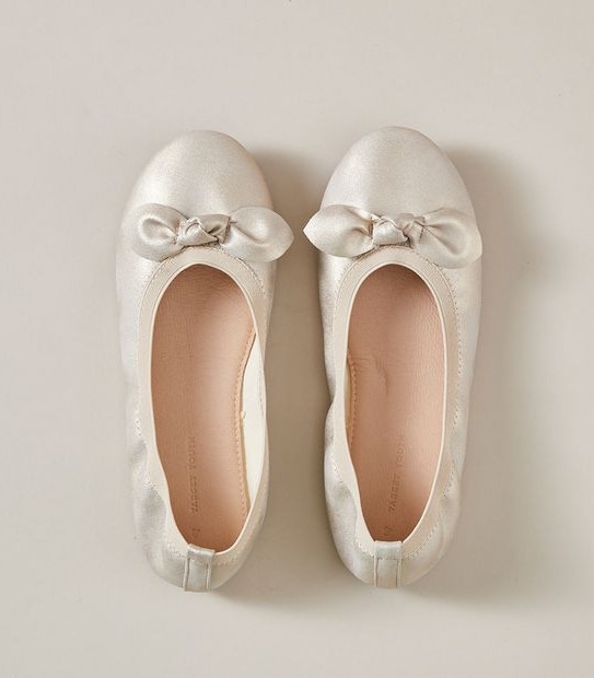 Kids Senior Bow Elastic Shimmer Ballet Flats