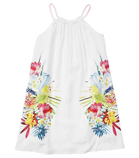 Bird & Floral Print Trapeze Dress