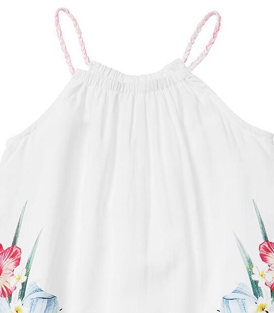Bird & Floral Print Trapeze Dress