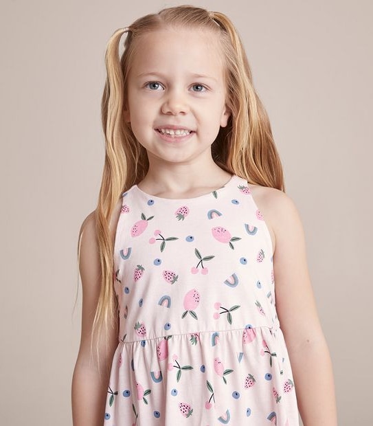 SE250881_03 SL DRESS AOP RAINBOW & FRUIT PINK | Target Australia