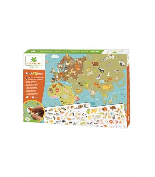 Sycomore Stick 'N Fun World Map and Animal Stickers
