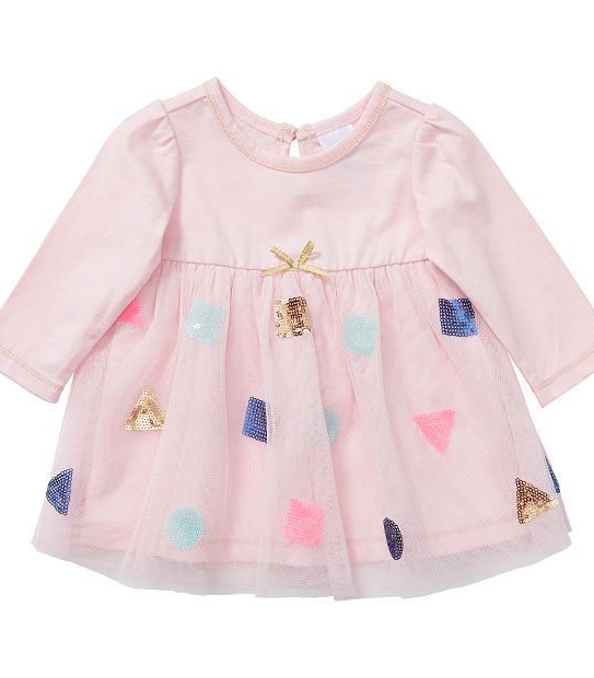 Baby Long Sleeve Mesh Sequin Dress