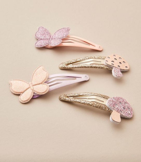 4 Pack Butterfly & Mushroom Hair Clips