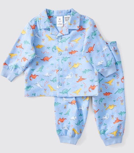 Baby Dinosaur Flannelette Pyjama Set - Blue