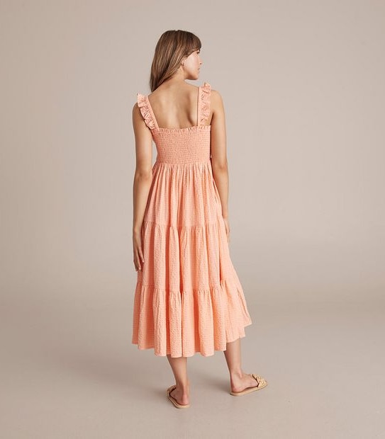 Frill Shirred Midi Dress