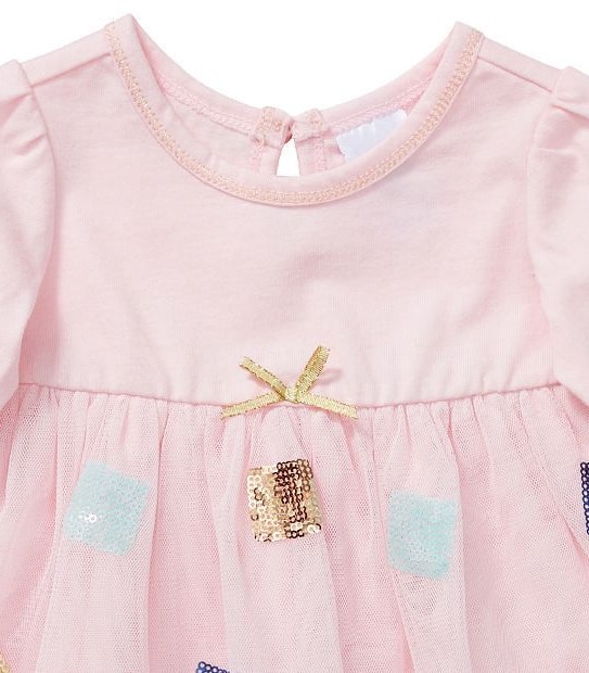 Baby Long Sleeve Mesh Sequin Dress