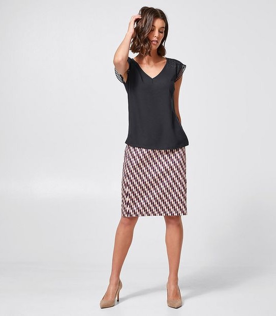 Preview Lace Yoke Woven/Knit Top - Black