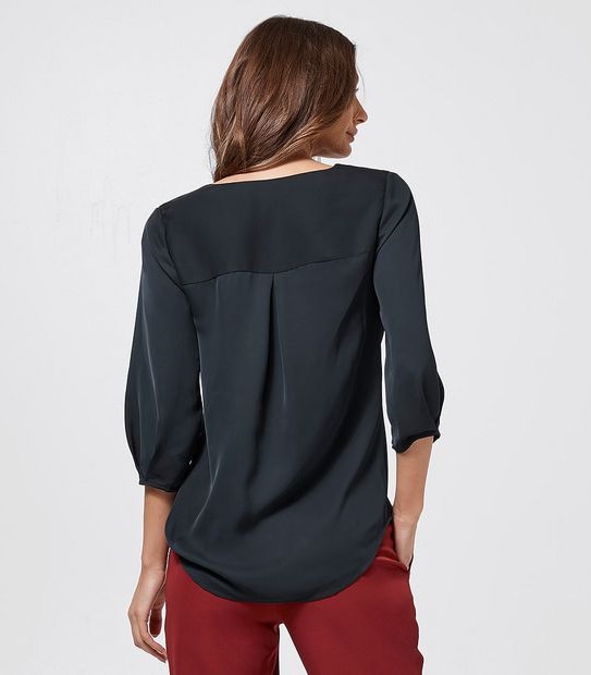 Preview Elbow Sleeve Woven Cowl Neck Top - Black