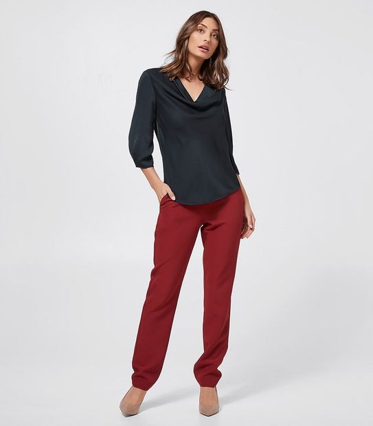 Preview Elbow Sleeve Woven Cowl Neck Top - Black