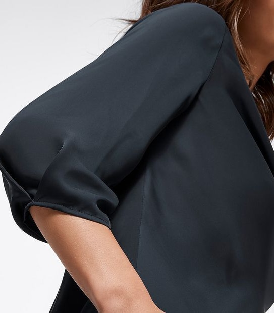 Preview Elbow Sleeve Woven Cowl Neck Top - Black