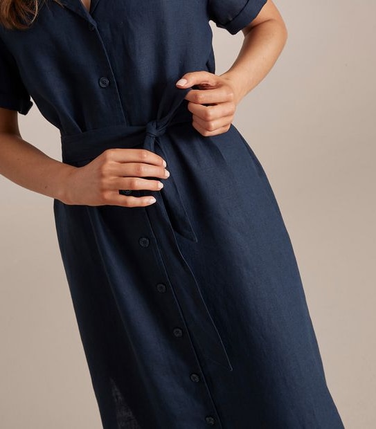European Linen Maxi Shirt Dress