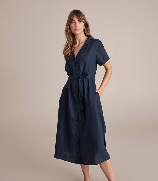 European Linen Maxi Shirt Dress