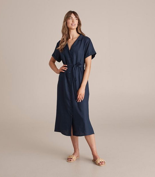 European Linen Maxi Shirt Dress