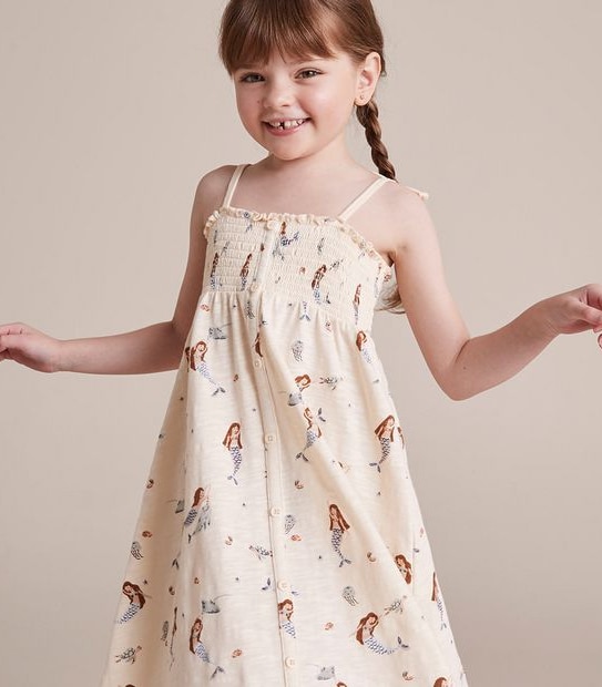 Shirred Button Front Dress