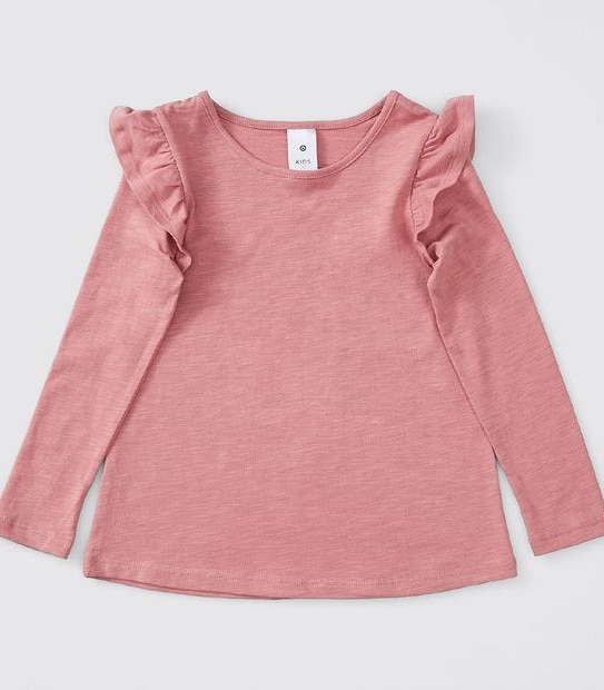 Long Sleeve Frill Shoulder Top - Dusty Pink