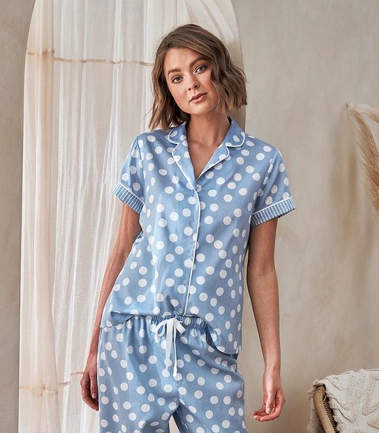 Lily Loves Cotton Sateen Sleep Shirt - Blue Polka Dots
