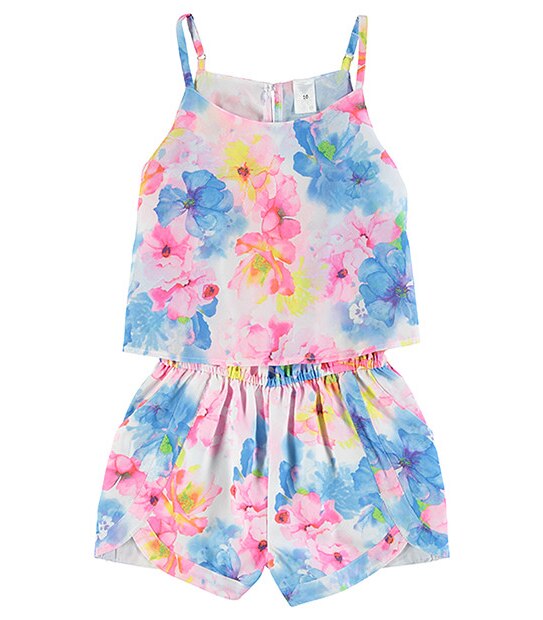 Girls' Layered Floral Print Playsuit