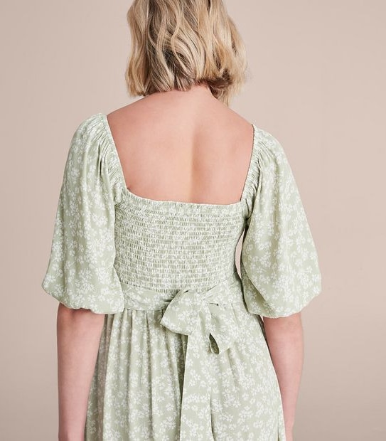 Maternity Puff Sleeve Shirred Bodice Dress