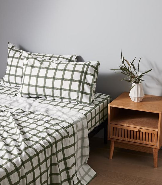 Stonewash Printed Sheet Set - Green Check