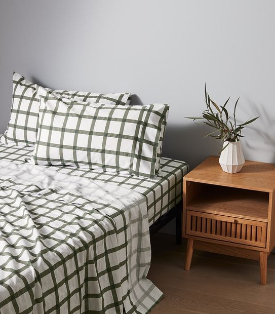 Stonewash Printed Sheet Set - Green Check