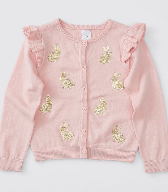 Sequin Bunny Buttoned Cardigan - Pink