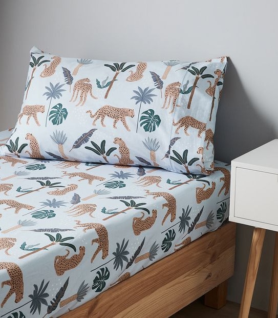 Stonewash Jungle Printed Fitted Sheet with Pillowcase