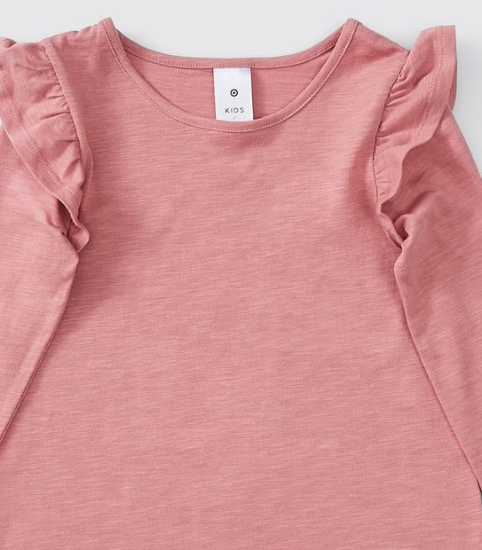 Long Sleeve Frill Shoulder Top - Dusty Pink